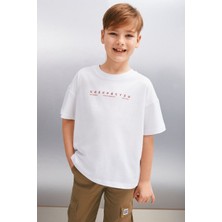 Grimelange JURA Erkek Beyaz T-Shirt Kısa Kol Rahat Kullanım İçin Örme Kumaş 4-5 Yaş