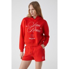 Ethiquet TACNA Kadın Kapüşonlu Uzun Kollu Oversize Kırmızı Sweatshirt