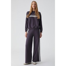 Grimelange Pulse Kadın %100 Pamuk Dantel Detaylı Geniş Paça Çift Cepli Mor Eşofman Altı