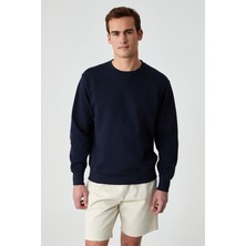 Grimelange BONELL Erkek %100 Pamuk Relaxed Bisiklet Yaka Uzun Kollu Lacivert Sweatshirt