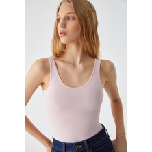 Grimelange Chıles Kadın Slim Yuvarlak Yaka Kolsuz Çıtçıtlı Pembe Bluz
