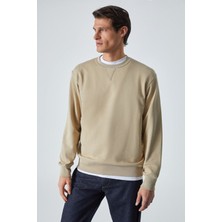Grimelange BONELL Erkek %100 Pamuk Relaxed Bisiklet Yaka Uzun Kollu Vizon Sweatshirt