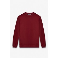 Grimelange OLLIE Erkek Bisiklet Yaka Regular Uzun Kollu Nakış Detaylı Bordo Sweatshirt
