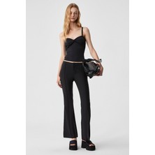 Grimelange EFILIUS Kadın Slim Geniş Paça Fermuarlı Siyah Pantolon