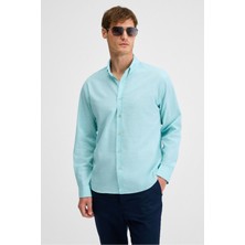 Grimelange Lasse Erkek Gömlek Yaka Manşetli Uzun Kollu Regular Fit Keten Karışımlı Mint Yeşil Gömlek