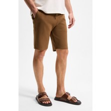 Grimelange CAMILLO Erkek Cebi Fermuarlı Beli Lastikli Kahverengi Şort & Bermuda