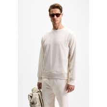 Grimelange BONELL Erkek %100 Pamuk Relaxed Bisiklet Yaka Uzun Kollu Ekru Sweatshirt