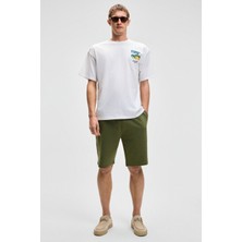 Grimelange CAMILLO Erkek Cebi Fermuarlı Beli Lastikli Açık Haki Şort & Bermuda