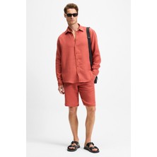 Grimelange Jens Erkek %100 Pamuk Müslin Kumaş Yanları Cepli Slim Fit Dar Kesim Kiremit Rengi Şort