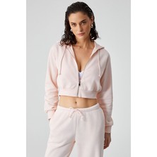 Grimelange ARUBA Kadın %100 Pamuk Uzun Kol Crop Pembe Sweatshirt