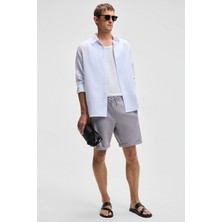Grimelange YOURI Erkek Beli Lastikli Arka Tek Cepli Relaxed Fit Lila Şort