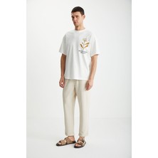 Grimelange Dexoro Erkek Bağlamalı Geniş Paça Regular Fit Bej Eşofman Altı