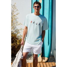 Grimelange BOLICHE Erkek Bisiklet Yaka %100 Organik Pamuklu Oversize Fit Açık Yeşil T-Shirt