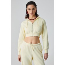 Grimelange ARUBA Kadın %100 Pamuk Uzun Kol Crop Sarı Sweatshirt