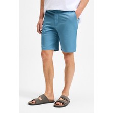 Grimelange TEEMO Erkek Yanları Cepli Fermuarlı Likralı Slim Fit İndigo Şort