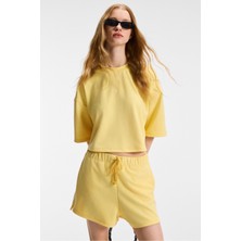 Ethiquet VELA Kadın Esnek Kumaşlı Bisiklet Yaka Oversize Fit Sarı T-Shirt