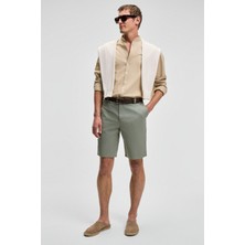 Grimelange TEEMO Erkek Yanları Cepli Fermuarlı Likralı Slim Fit Açık Haki Şort