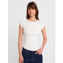 31779 Bisiklet Yaka Basic T-Shirt-Ekru