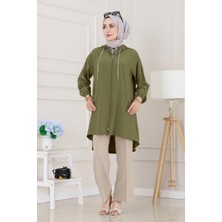 Kapüşonlu Fermuarlı Zeze Kap-Yeşil