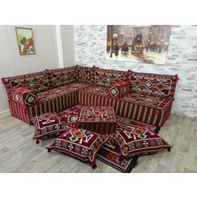 Coton Şark Köşesi 30cm Yüksekliğinde Minder Takımı Bordo