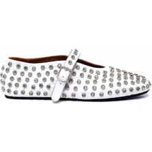 Stone Beyaz Hakiki Deri Kadın Babet