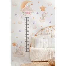 Sevimli Tavşanlar Yıldızlar ve Çiçekler Temalı Temalı Boy Ölçer Boy Cetveli Sticker Seti Çocuk