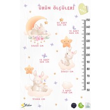 Sevimli Tavşanlar Yıldızlar ve Çiçekler Temalı Temalı Boy Ölçer Boy Cetveli Sticker Seti Çocuk