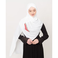 Zaytoon Şal Filistin Haritası Karpuz Renkli Beyaz Polyester Kadın Şal 70x180 cm