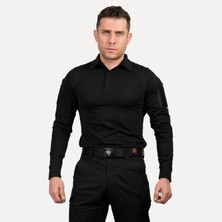 Wolftrap Tactical Siyah Uzun Kollu Taktik Polo Yaka Tişört, 2 Cepli Uzun Kollu T-Shirt
