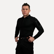 Wolftrap Tactical Siyah Uzun Kollu Taktik Polo Yaka Tişört, 2 Cepli Uzun Kollu T-Shirt