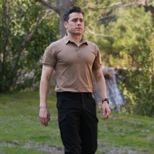 KAPAN Polo Yaka 2 Cepli Kısa Kollu Taktik T-Shirt Koyu Bej