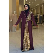 Arapça Harf Baskı Detaylı Abaya 70015 Bordo