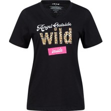 2AS  Alone Baskılı V Yaka Kadın T-Shirt 410