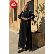 Büyük Beden Düğme Detaylı Elbise 3919-1 Siyah