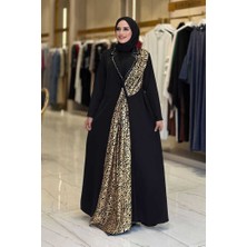 Arapça Harf Baskı Detaylı Abaya 70015 Siyah