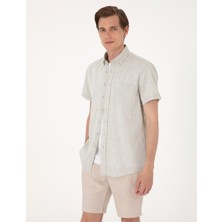 Pierre Cardin Erkek Çağla Keten Karışımlı Regular Fit Kısa Kollu Gömlek 50303287-VR016