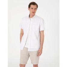 Pierre Cardin Erkek Bej Regular Fit Çizgili Kısa Kollu Gömlek 50307082-VR011