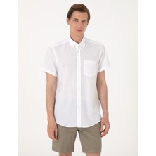 Pierre Cardin Erkek Beyaz Keten Karışımlı Regular Fit Kısa Kollu Gömlek 50303287-VR013