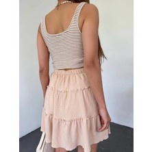Parça Kumaş Beli Lastikli Şortlu Etek