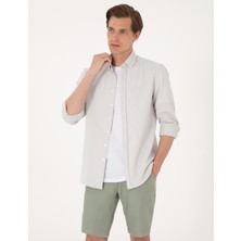 Pierre Cardin Erkek Gri Slim Fit Çizgili Uzun Kollu Gömlek 50307162-VR024