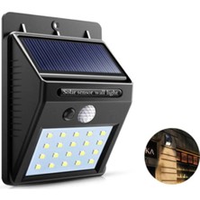Güneş Enerjili 20 Ledli Bahçe Aydınlatma Hareket Sensörlü Dış Mekan Gece Lambası Beyaz Işık