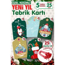 Tuğset Etiket Yılbaşı Hediye Paketi Etiketi 25 Adet 7x4,5 cm Farklı Modeller ile Kilitli İp Hediyeli