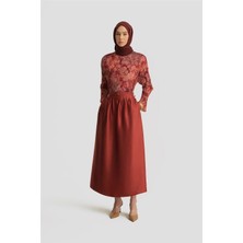 Armine Nervürlü Saten Etek 25Y1803 Koyu Kırmızı