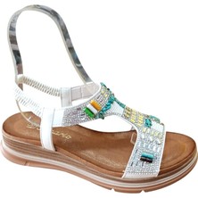 De Scarıo 2061 Kadın Taşlı Comfort Sandalet Beyaz