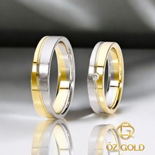 Erkek 925 Ayar 5mm Rodyum ve Altın Kaplamalı Gümüş Alyans