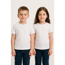 Unisex Çocuk %100 Pamuklu Bisiklet Yaka Basict-Shirt (3 Yaş - 7 Yaş)