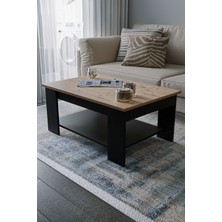Atlantik Çam - Siyah Sole Orta Sehpa 60X90X45 Alt Büyük Raflı