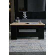 Safir Meşe - Siyah Sole Orta Sehpa 60X90X45 Alt Büyük Raflı