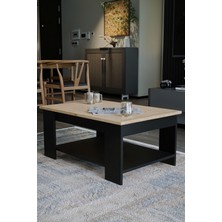 Safir Meşe - Siyah Sole Orta Sehpa 60X90X45 Alt Büyük Raflı