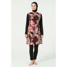 Alfasa Esinti Desenli Su Itici Tam Tesettür Mayo Siyah - 25421-25